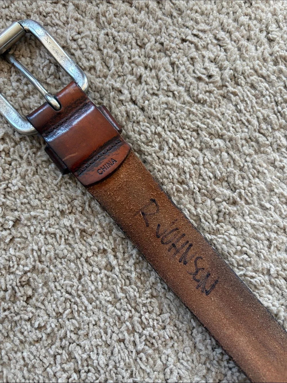 Vintage Genuine Brown Leather Silver tone Buckle And Grommets Mens Belt size 40